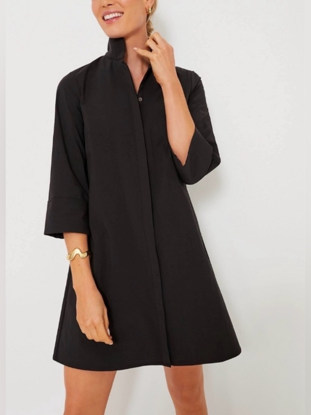 Tuckernuck Charlie Mini Dress NWT Black Cotton Blend 3/4 Sleeves Preppy M